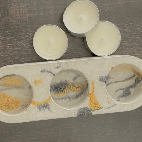 Concrete Decorative Tealight Candle Holder w/Tealights - Handcrafted Home Decor - Picture 3 of 4